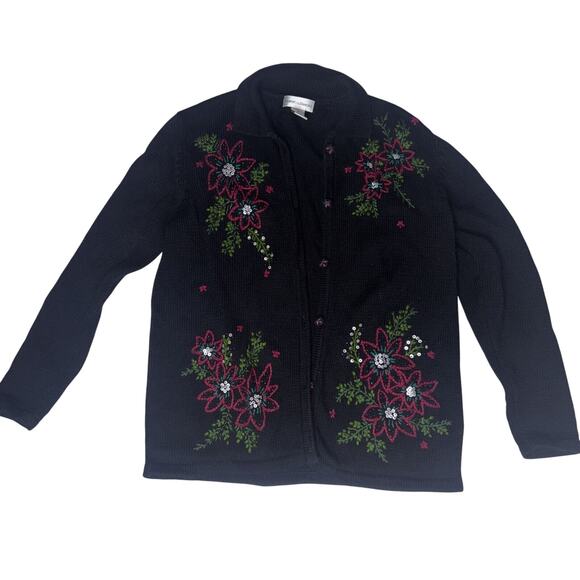 Draper & Damon Jackets & Blazers - Draper’s and Damon’s cardigan Jacket Black Poinsettia Embroidered Sz M